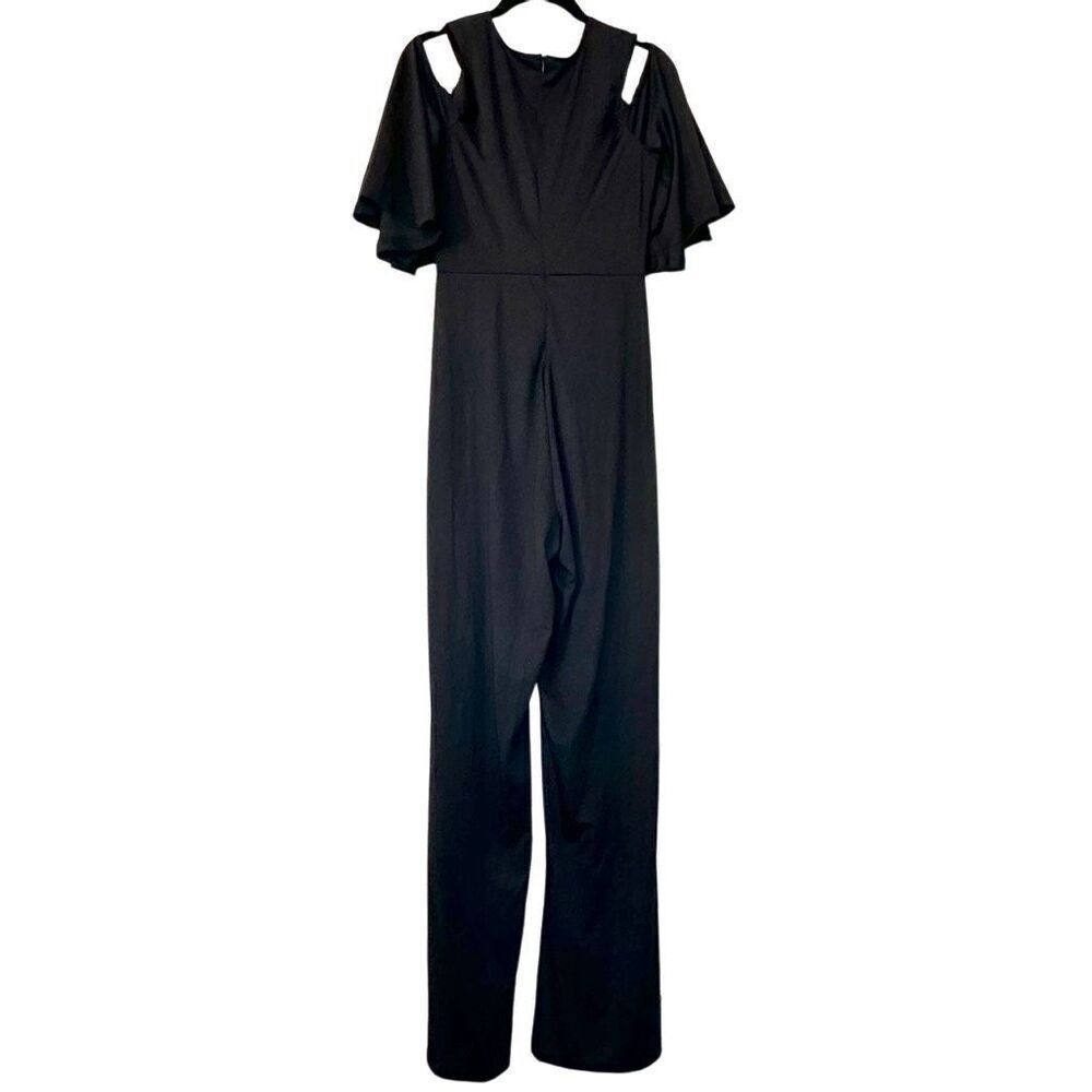 Soho Chic Surplice Flutter Sleeve Cold Shoulder One Piece Jumpsuit Black Small